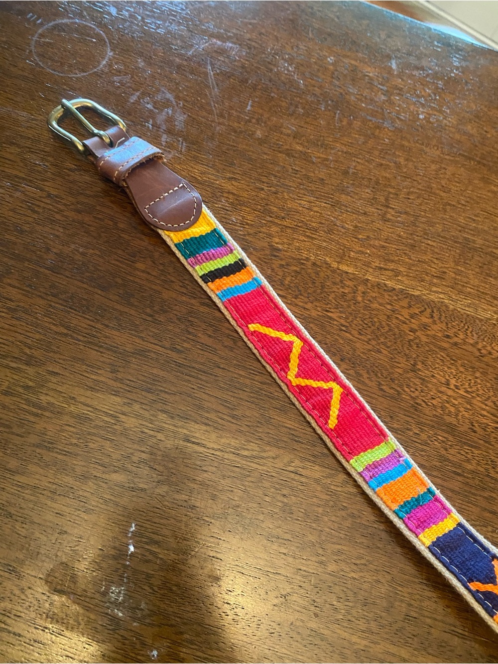 A Tail We Could Wag Belt Size 36 Handwoven Cotton Leather Brass Buckle Boho EUC